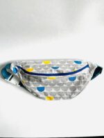 Sac banane en coton tissu blanc, gris, jaune et bleu, Greenfinity upcycling