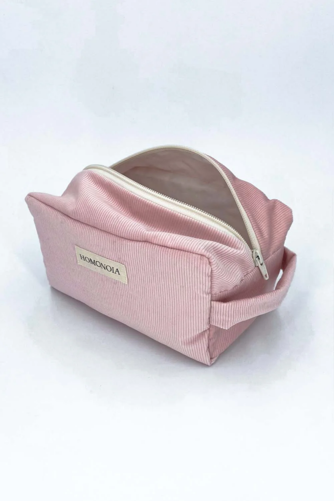 Homonoia, Trousse de toilette Rosa velours côtelé rose poudré